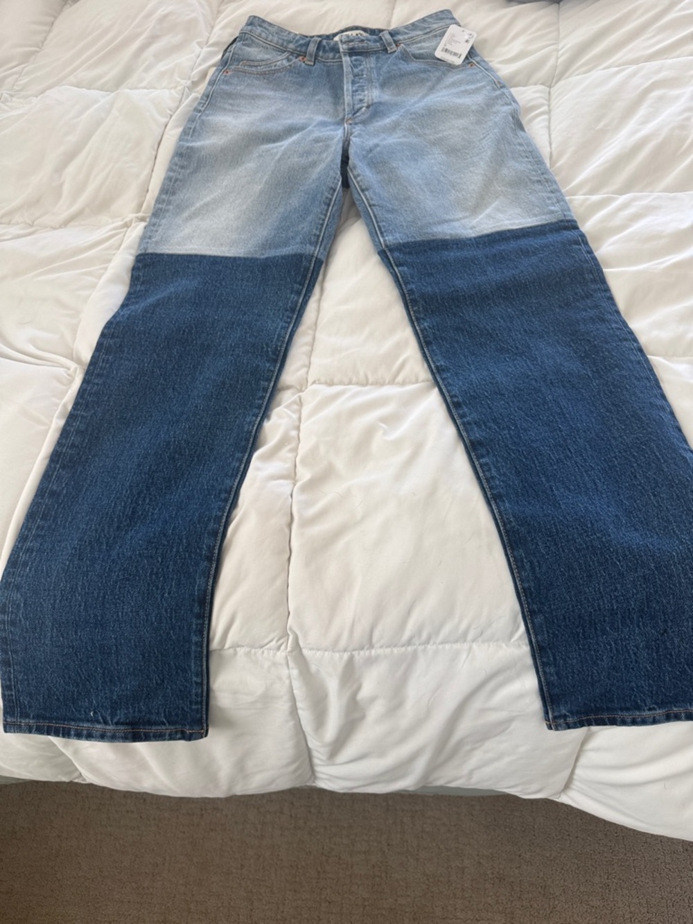 Free People Two-Tone Blue Straight Leg Jeans